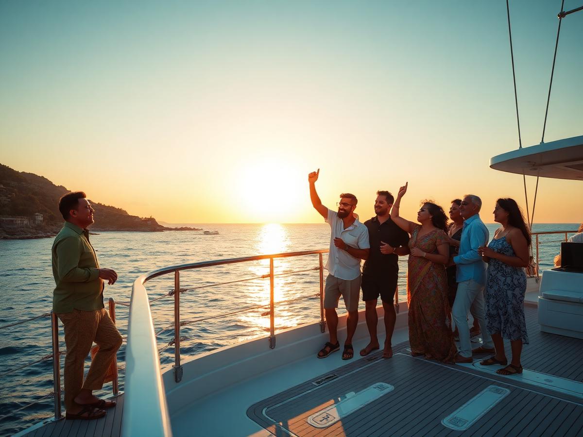 Colleagues celebrating on a yacht deck during an incentive trip